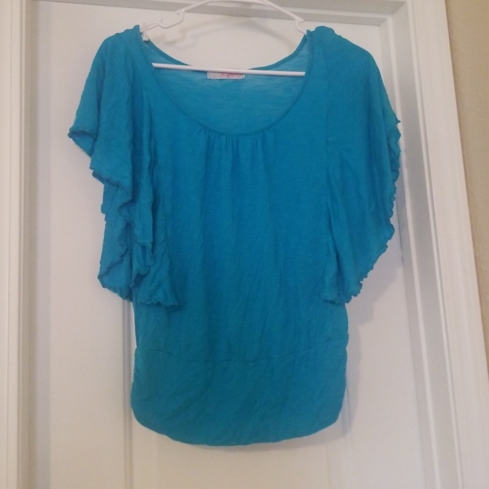 Lipstick Blue Batwing top Medium Flutter Sleeve